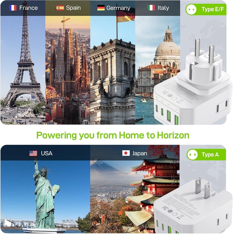 EPICKA Hybrid Travel Plug Adapter, 2 Packs Foldable & Detachable Type EF VisaPlug, 8-in-1 International Power Adapter with 4 USB Ports (2 USB-C PD 20W), Travel Essentials for US to German France - Image 4